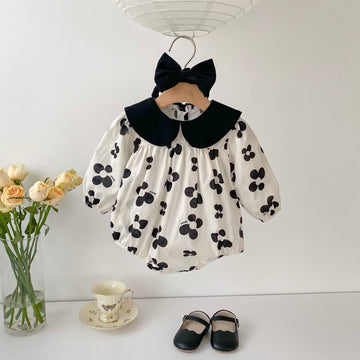 Baby Allover Black Flower Bodysuit with Headband