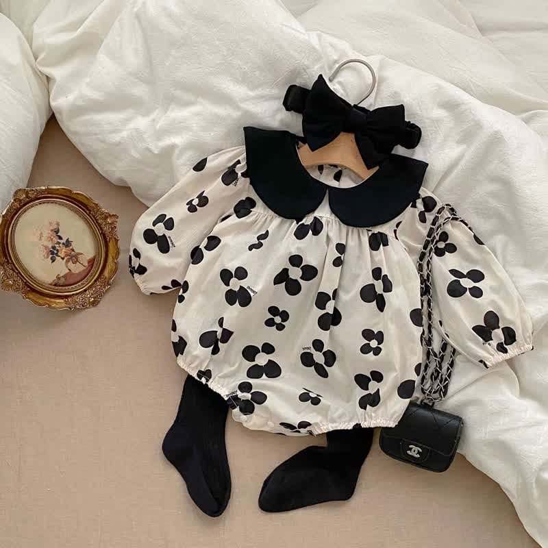 Baby Allover Black Flower Bodysuit with Headband