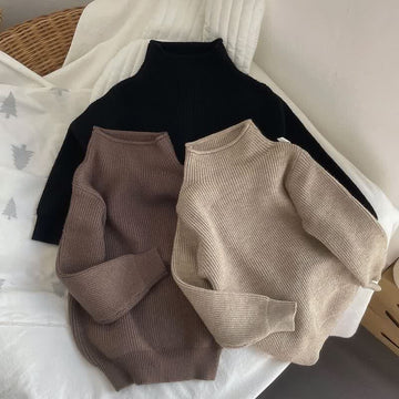 Kid Boy Solid Color Turtleneck Sweater