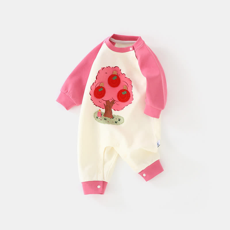 Baby Contrast Sleeves Apple Tree Pink Romper