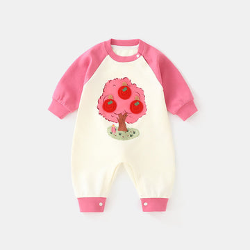 Baby Contrast Sleeves Apple Tree Pink Romper