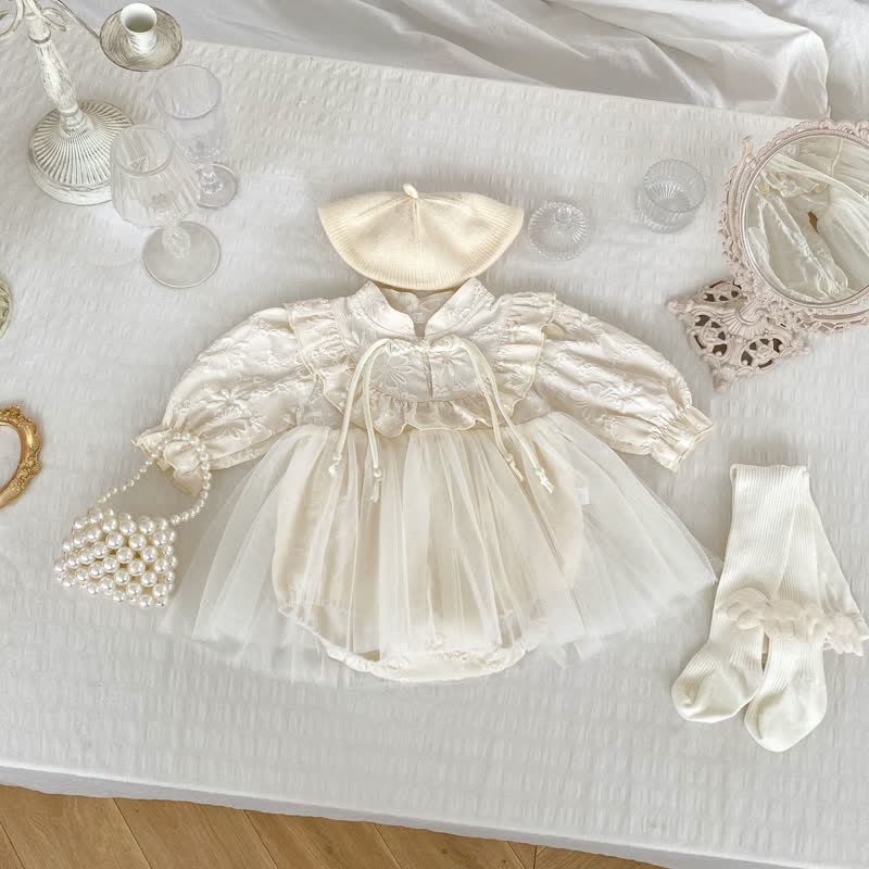 Baby Apricot Neo-Chinese Style Skirted Bodysuit