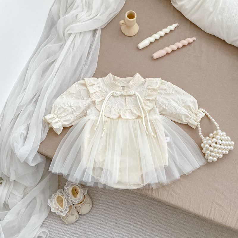 Baby Apricot Neo-Chinese Style Skirted Bodysuit