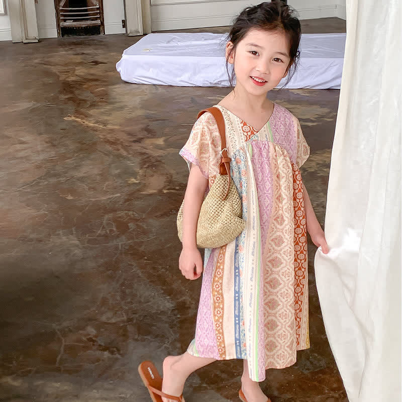 Toddler Girl Ethnic Style V-neck Dress