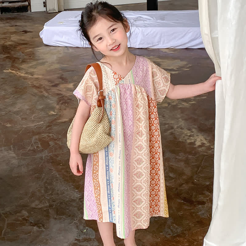 Toddler Girl Ethnic Style V-neck Dress