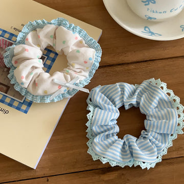 1PC Baby Blue Heart Striped Hair Tie