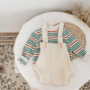 Baby Simple Knitted Striped Overalls/Sweater