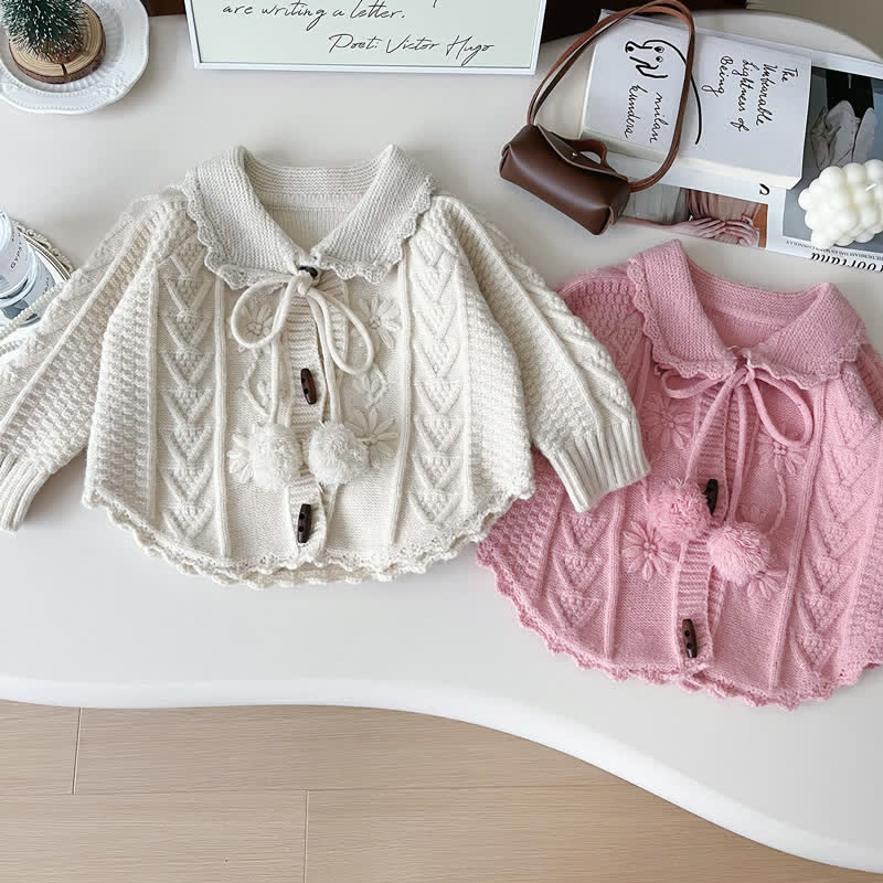 Kid Girl Vintage Lapel Crochet Knit Cardigan Sweater