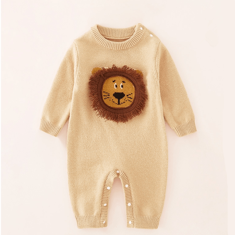 Baby Knitted Dark Apricot Lion Romper