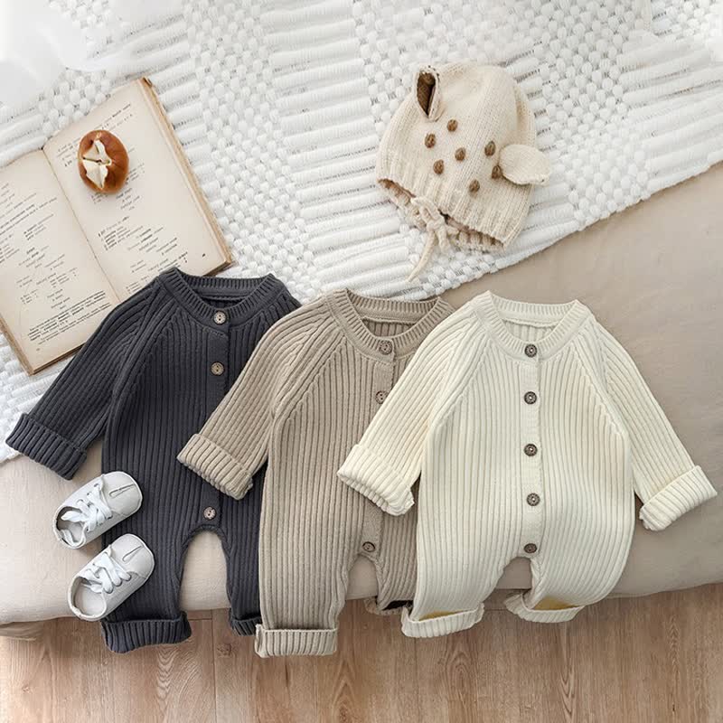 Baby Relax Knit Button Solid Color Romper