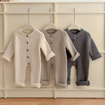 Baby Relax Knit Button Solid Color Romper