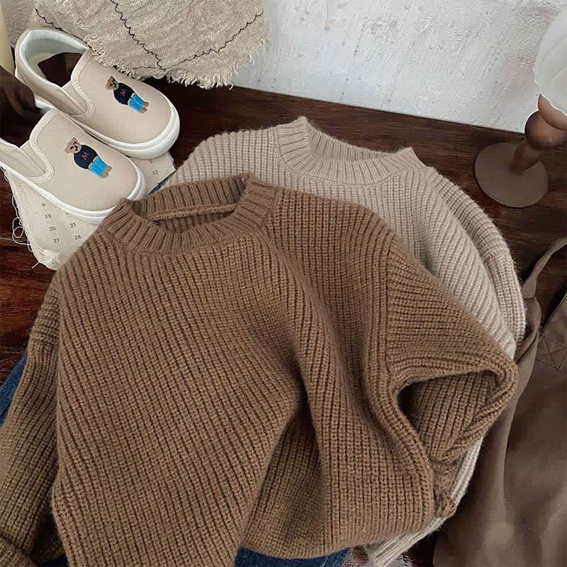 Kid Solid Color Knit Pullover Sweater