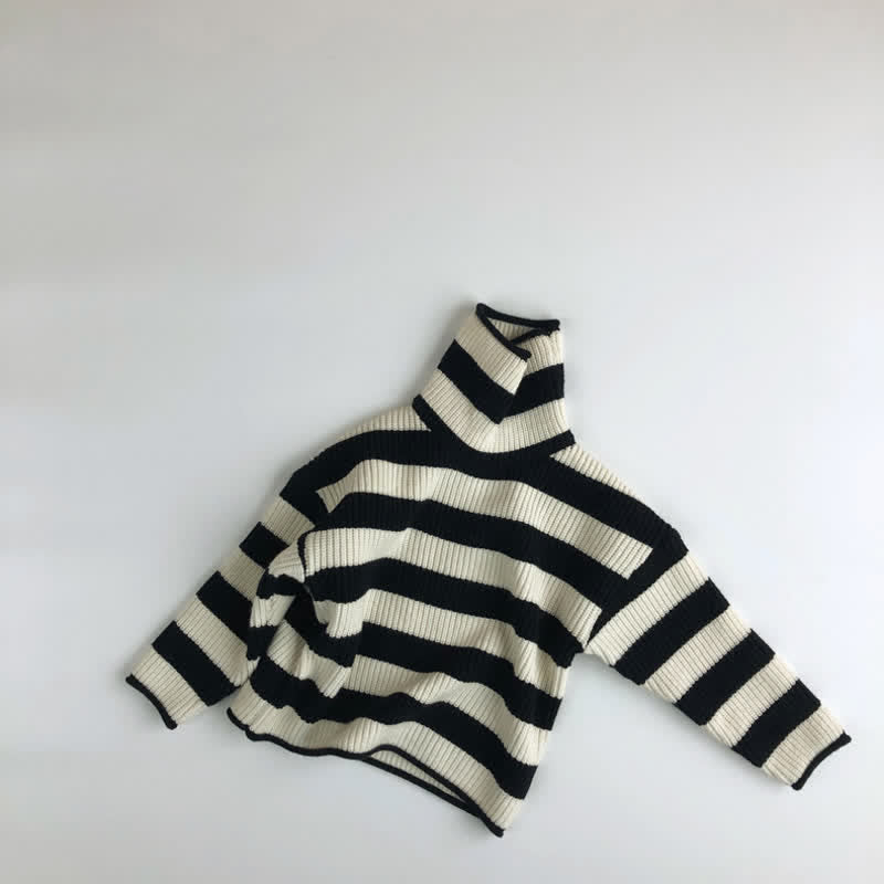 Toddler High Collar Black Striped Sweater