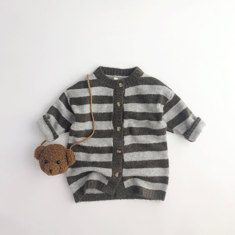 Toddler Grey Striped Vintage Long Cardigan