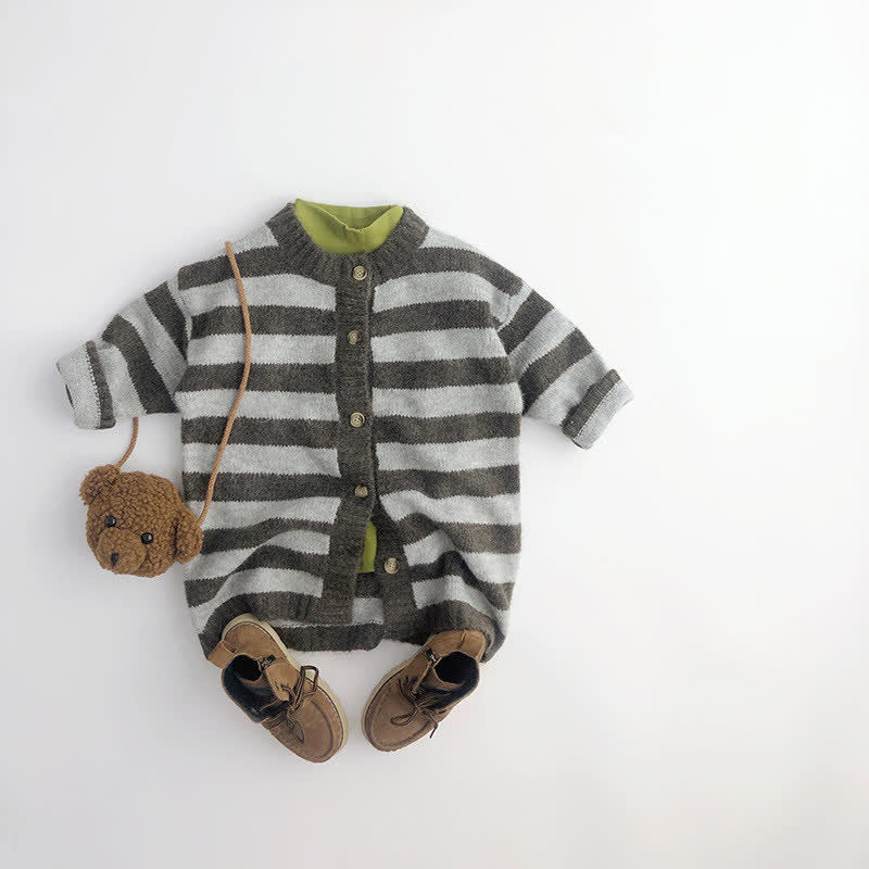 Toddler Grey Striped Vintage Long Cardigan