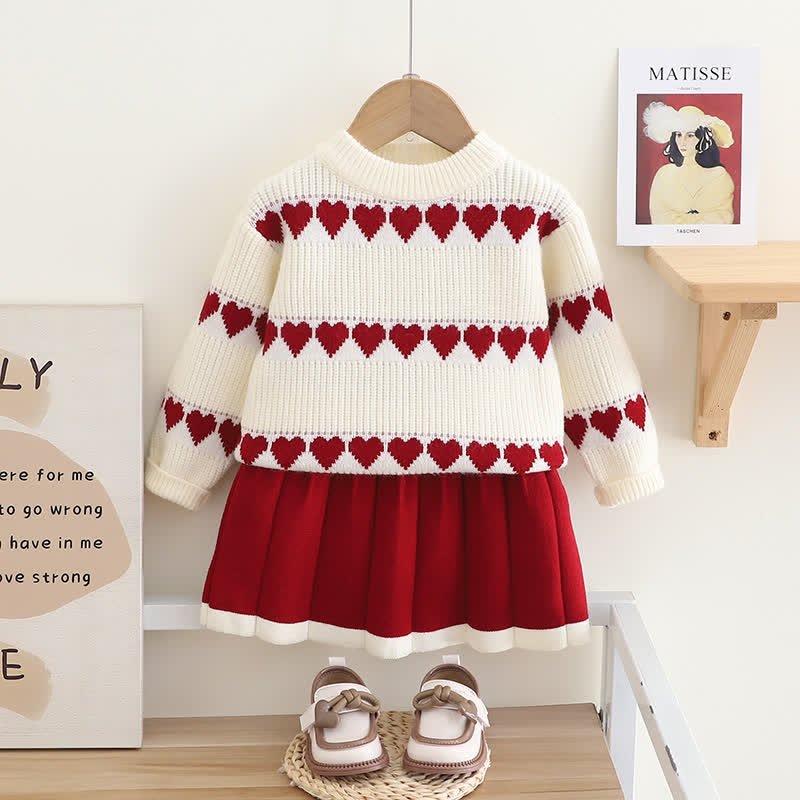 Toddler 2-Piece Knitted Jacquard Heart Set