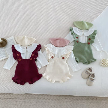 Baby Corrugated Edge Knitted Overalls