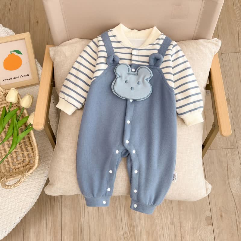 Baby Fake 2Pcs Bear Striped Romper