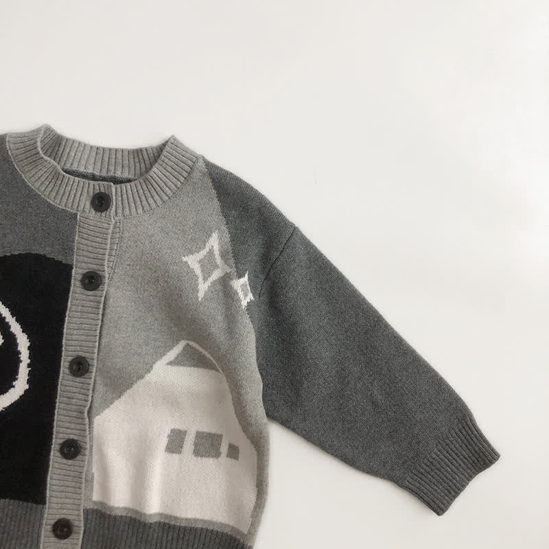 Toddler Color Block Smile Grey Cardigan