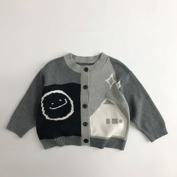 Toddler Color Block Smile Grey Cardigan