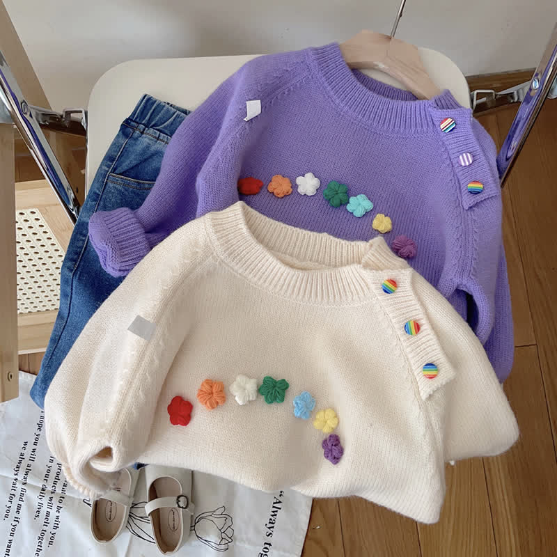 Kid Girl Flower Knit Sweater