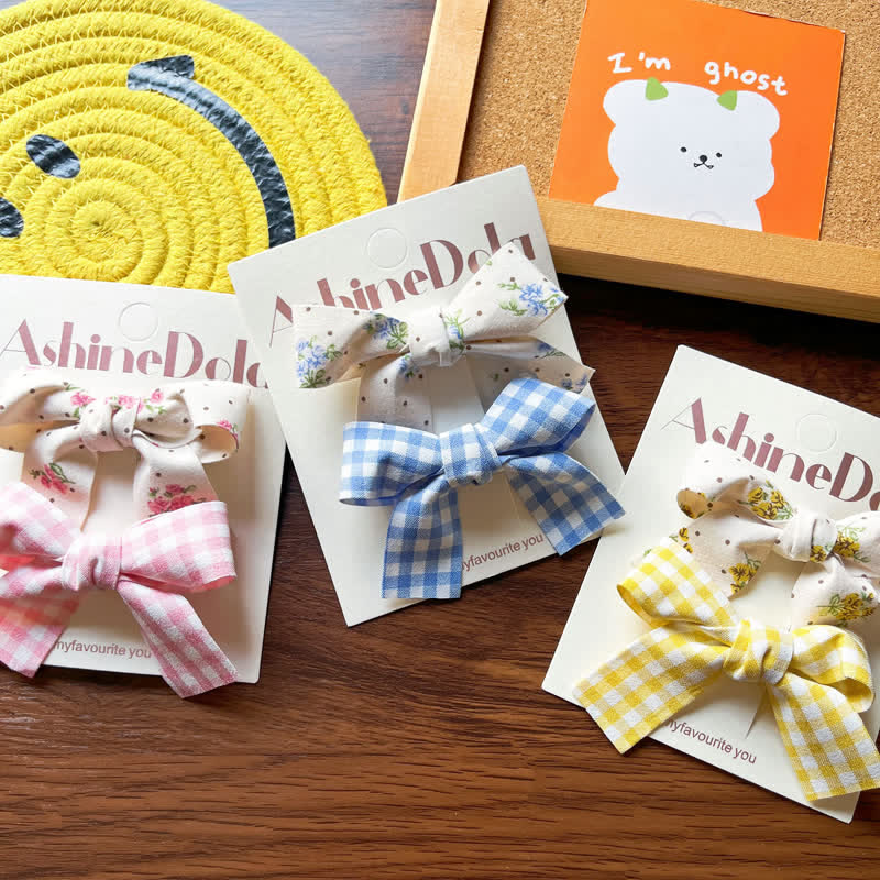 1 Pair Baby Flower Plaid Bow Hair Clips