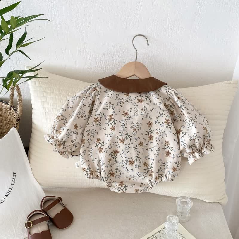 Baby 3D Flower Apricot Lapels Bodysuit