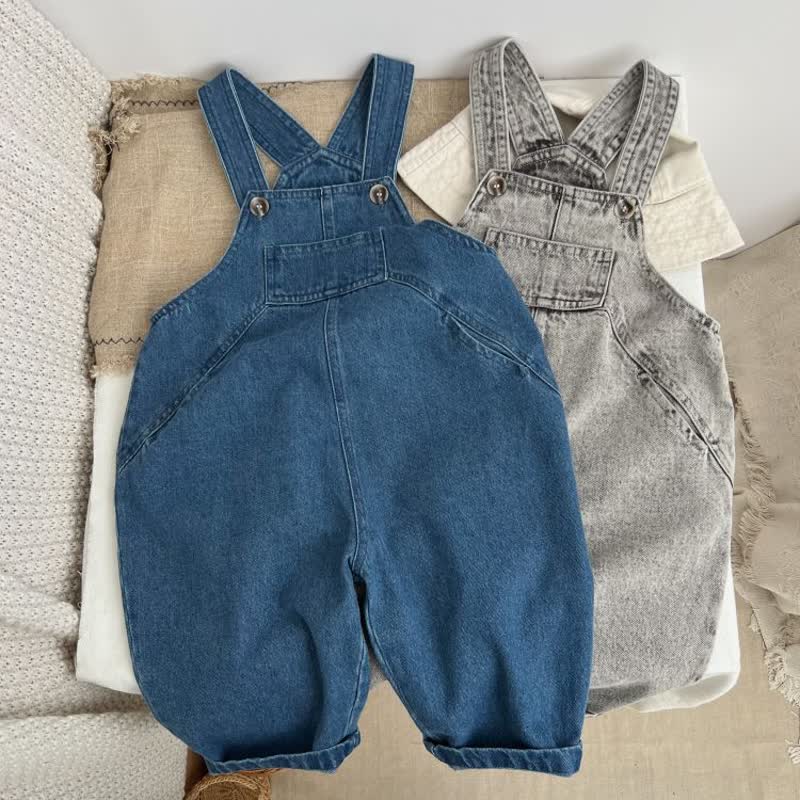 Kids Loose Solid Color Denim Overalls