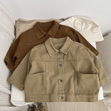 Kid Solid Color Cargo Vintage Wash Jacket