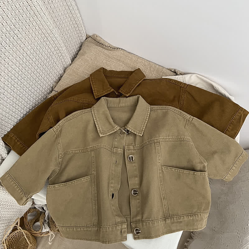 Kid Solid Color Cargo Vintage Wash Jacket