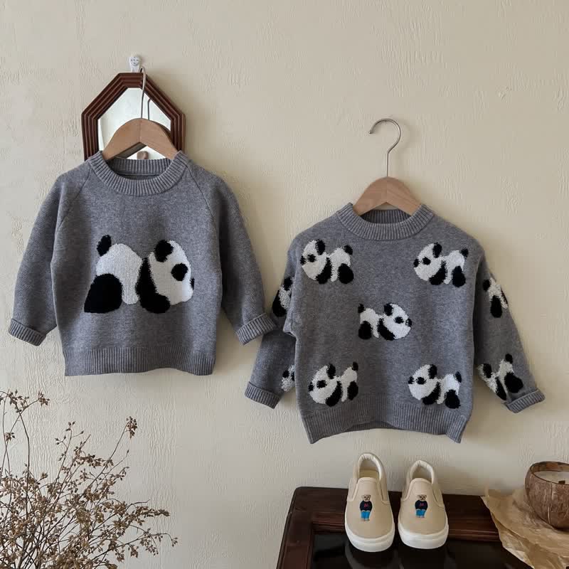 Kids Grey Panda Knit Sweater