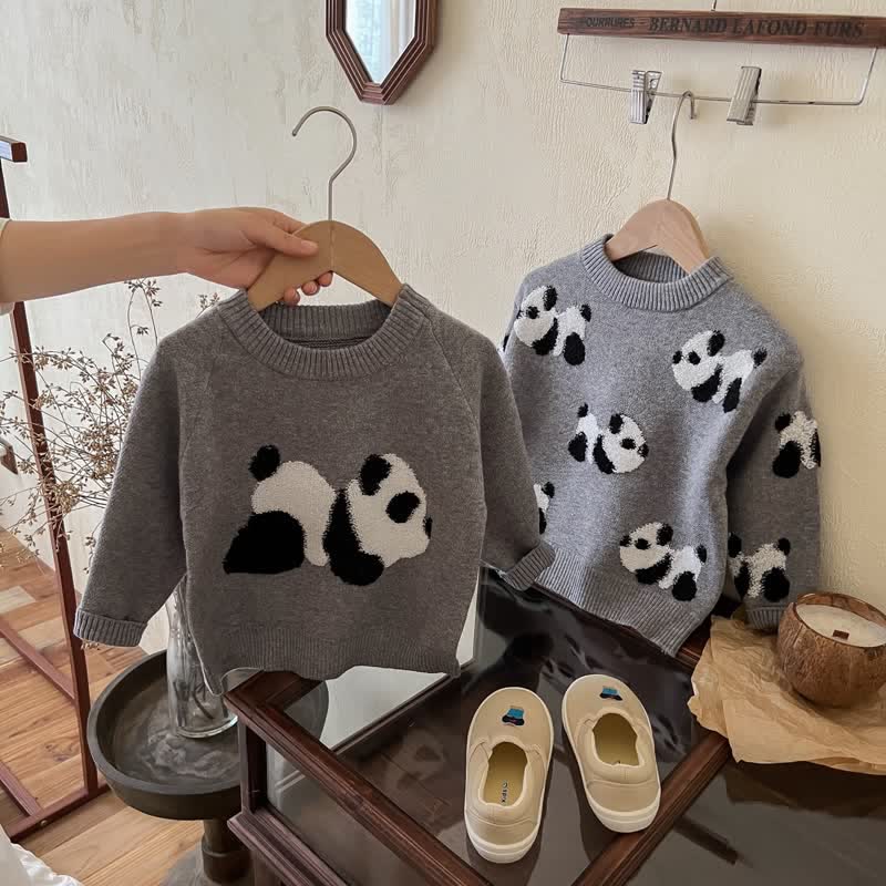 Kids Grey Panda Knit Sweater