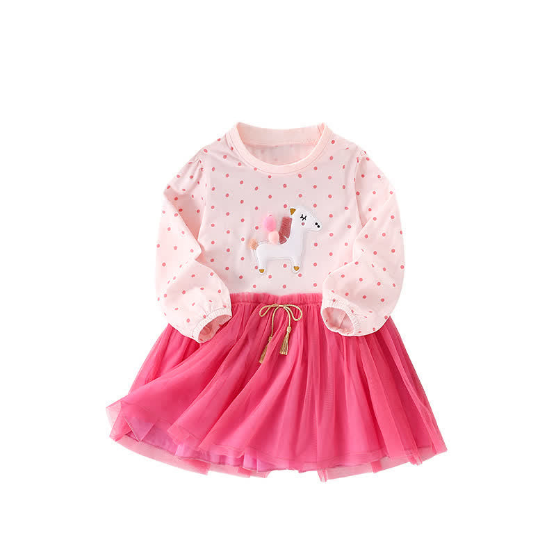 Toddler Pink Unicorn Dots Tulle Dress