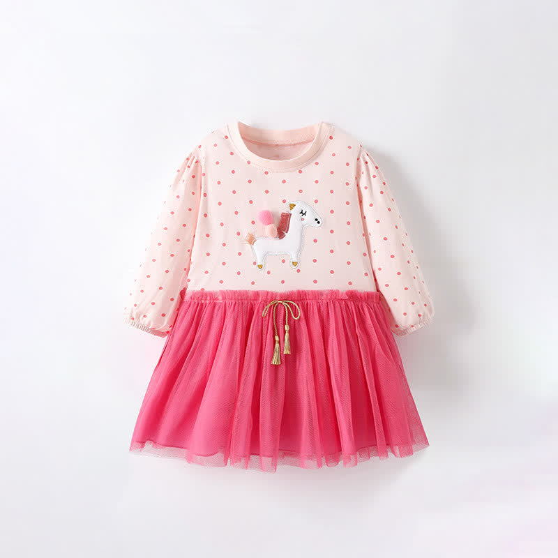 Toddler Pink Unicorn Dots Tulle Dress