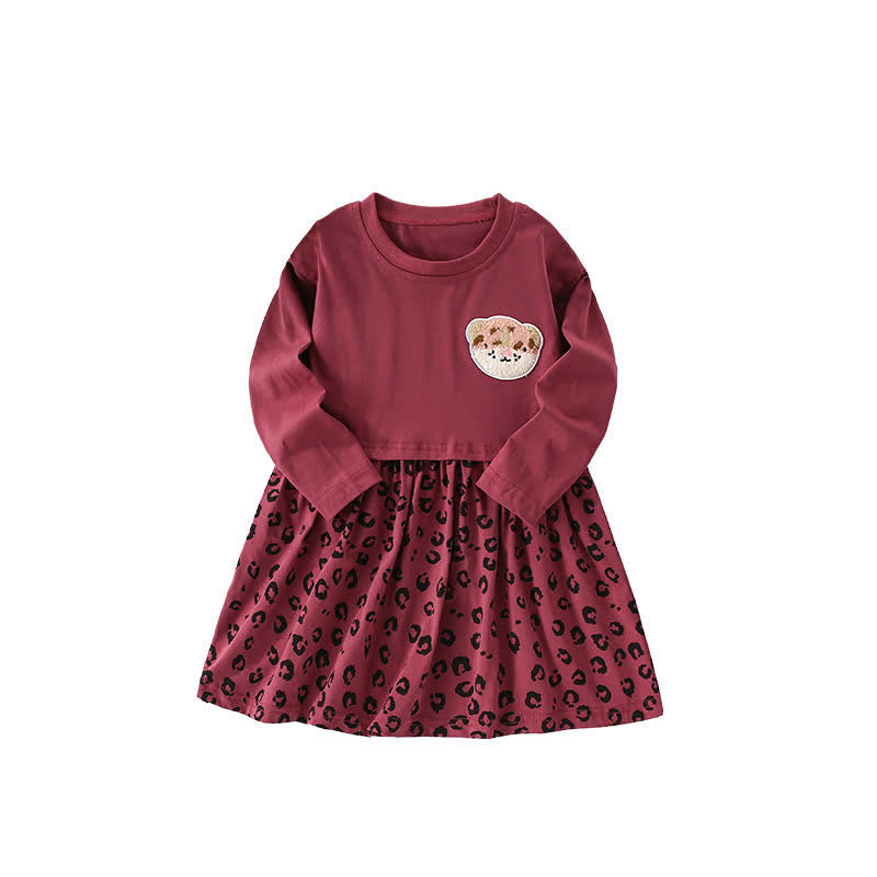 Toddler Leopard Print Dark Red Dress