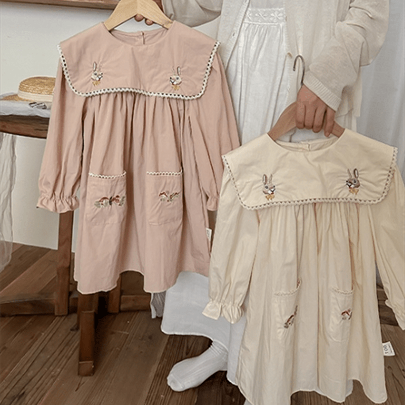 Toddler Embroidered Mushroom Bunny Dress