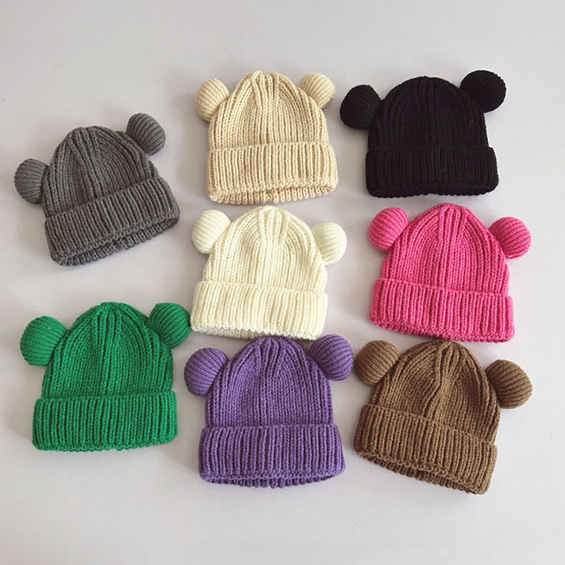 Baby Solid Color 3D Ears Knitted Beanie