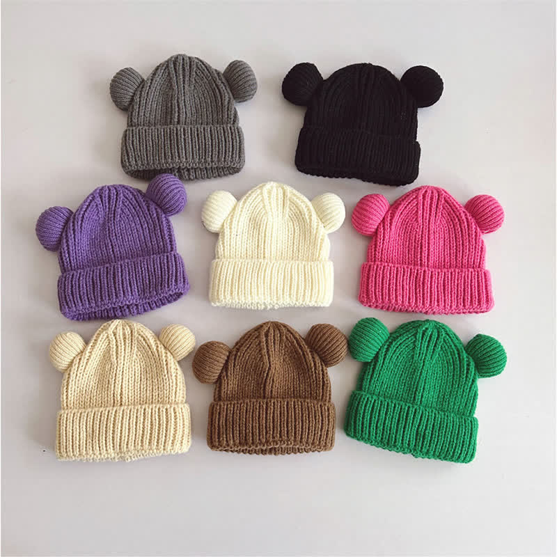 Baby Solid Color 3D Ears Knitted Beanie