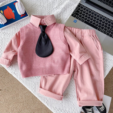 Toddler 3-Piece Pure Pink Set with Necktie