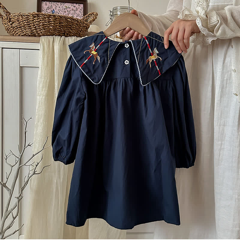 Toddler Embroidered Merry Go Round Blue Dress