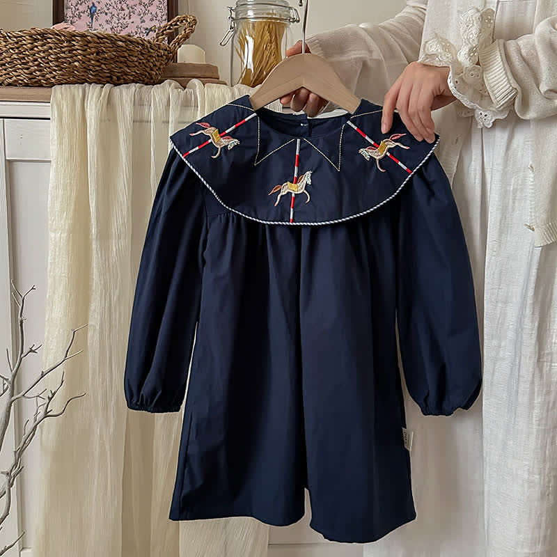 Toddler Embroidered Merry Go Round Blue Dress