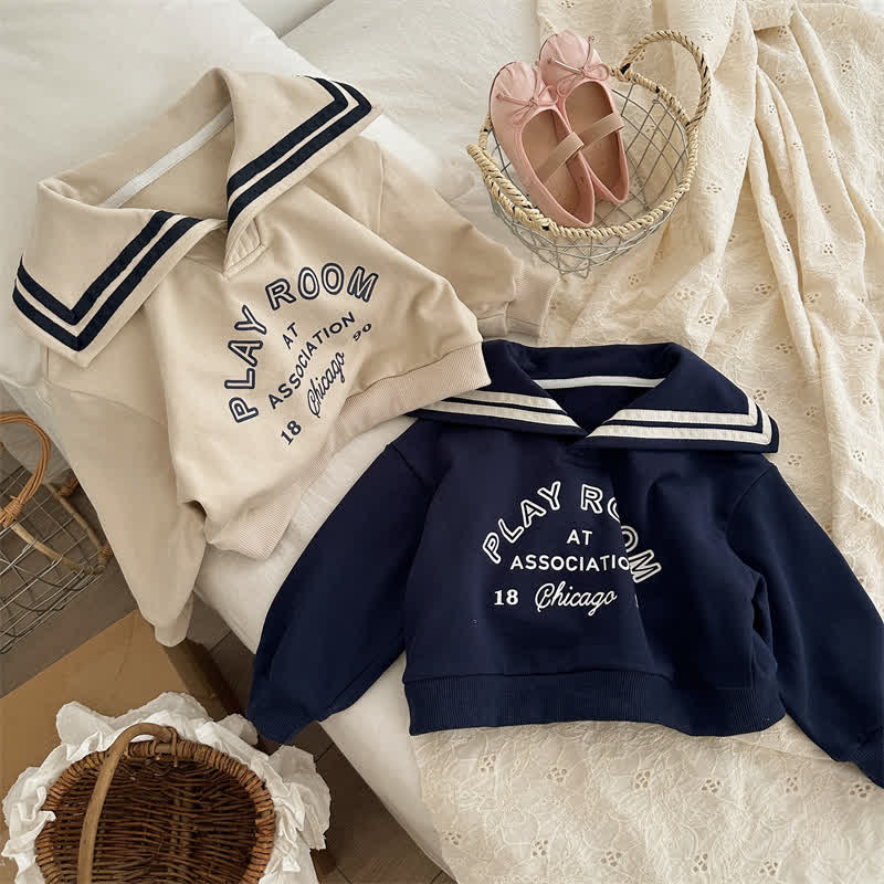 Kid Girl Letter Navy Collar Sweatshirt