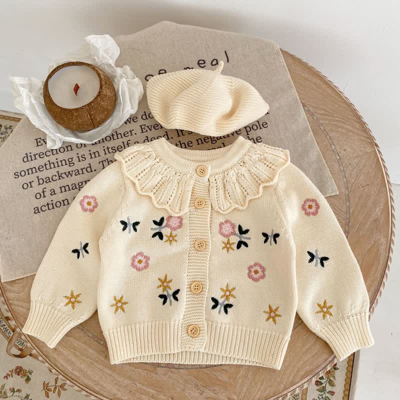 Baby Floral Embroidered Ruffle Collar Cardigan