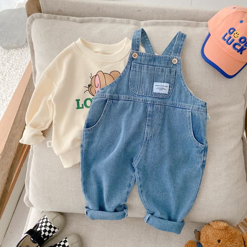 Toddler Patch Pocket Blue Denim Overalls