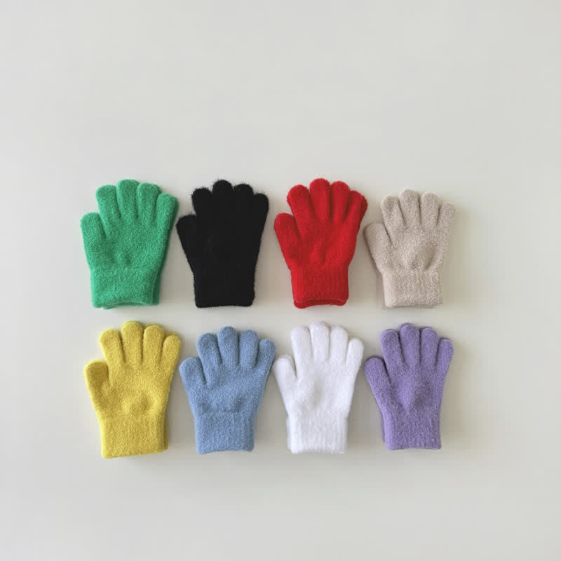 Toddler Solid Color Fleece Knitted Gloves