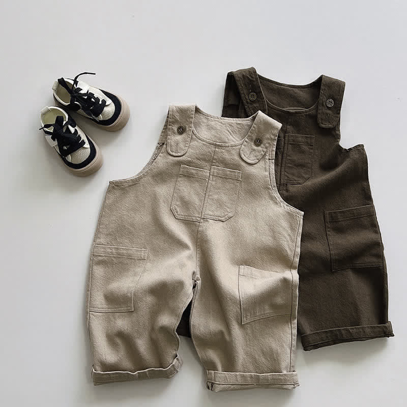 Toddler Solid Color Design Pocket Overalls