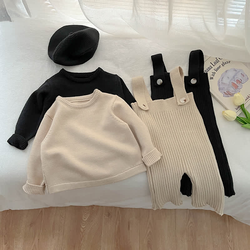 Baby Solid Color Knitted Overalls/Sweater