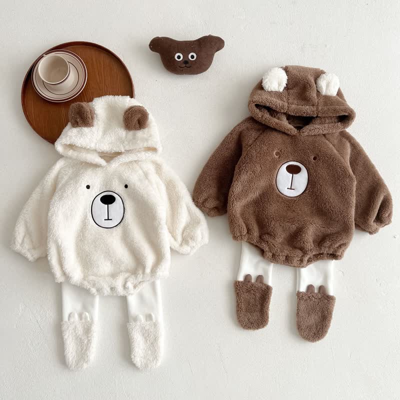 Baby Plush Cute Bear Hooded Bodysuit