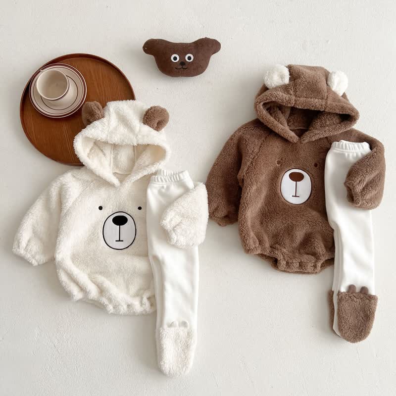 Baby Plush Cute Bear Hooded Bodysuit