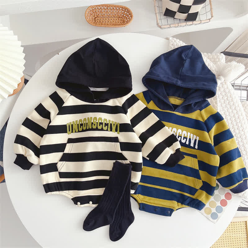 Baby Stripe Letter Hooded Bodysuit